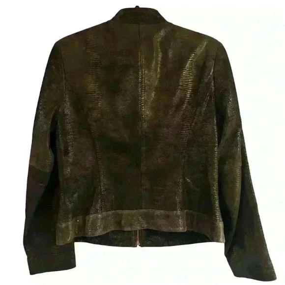 Valerie Stevens Jacket Black‎ Suede Moto Casual Snake Pattern Embossed Size M - Picture 2 of 6